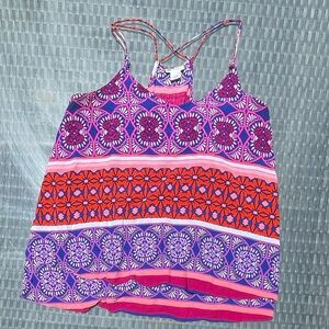 Stylus blouse, spaghetti strap, floral, multicolor red purple, boho, size large